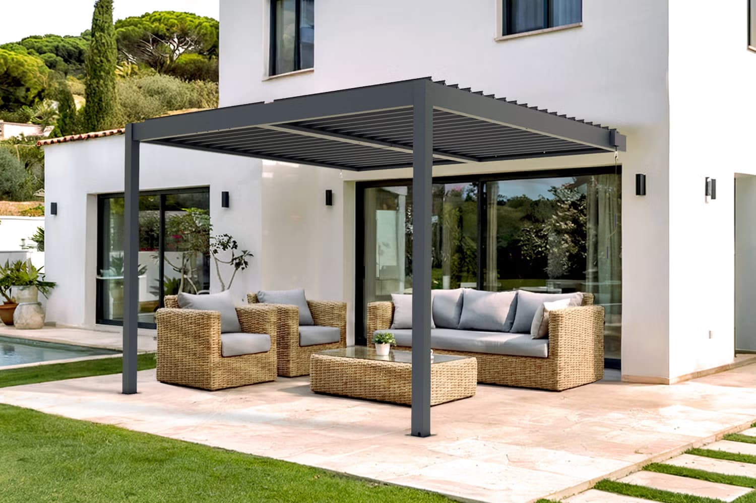 Pergola bioklimatisch aus Aluminium PIANA 297 x 298 x 218 cm selbsttragende - mit isolierten