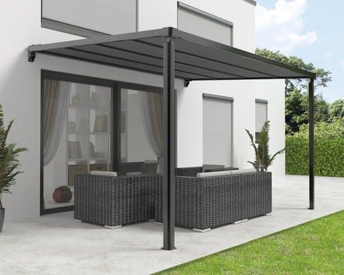Pergola mit Stoffdach 3,94x3,94 Stoff uni anthrazit Gestell RAL 9011 graphitschwarz