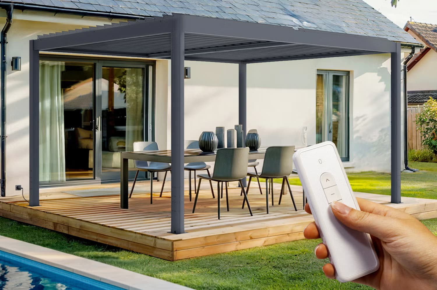SANTA  Pergola aus grauem Aluminium 4x3m bioklimatische motorisierte
