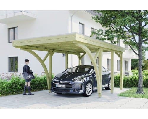 SKAN HOLZ Einzelcarport Friesland mit 2 Einfahrtsbögen und Pfostenankern 314x555 cm imprägniert