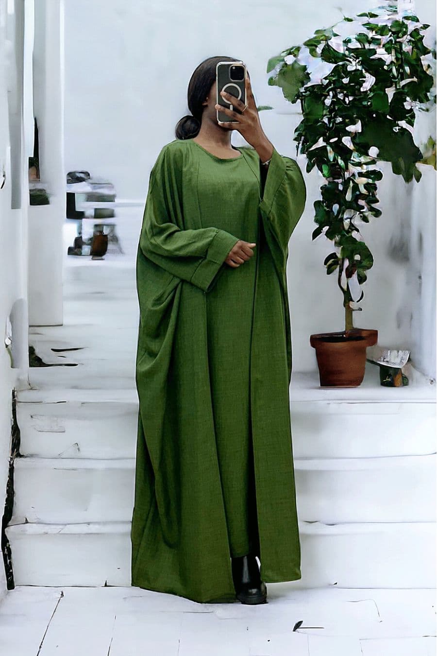 Abaya 2 pièces robe et kimono en kaki 