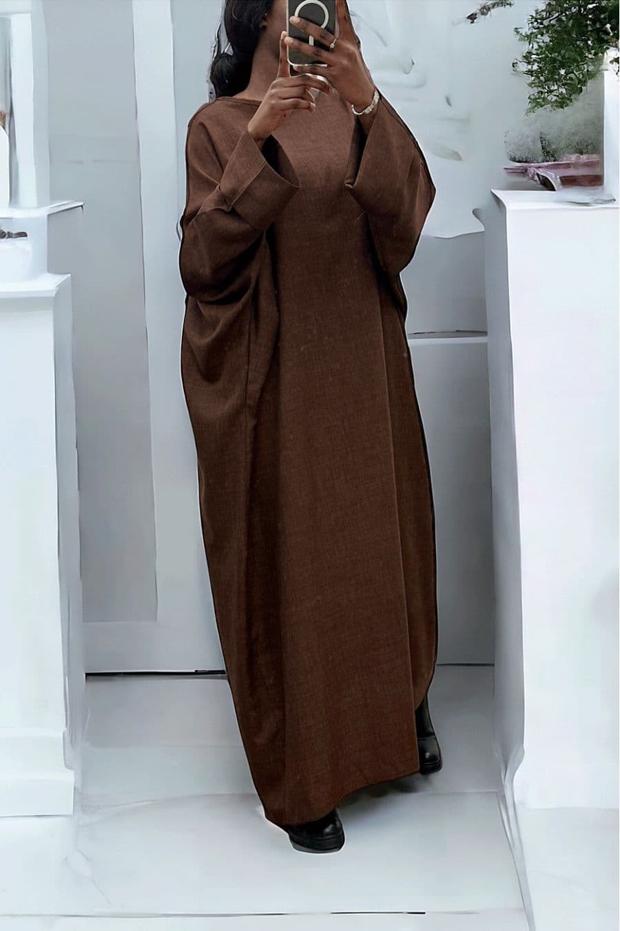 Abaya choco très ample (36-52) coupe kimono