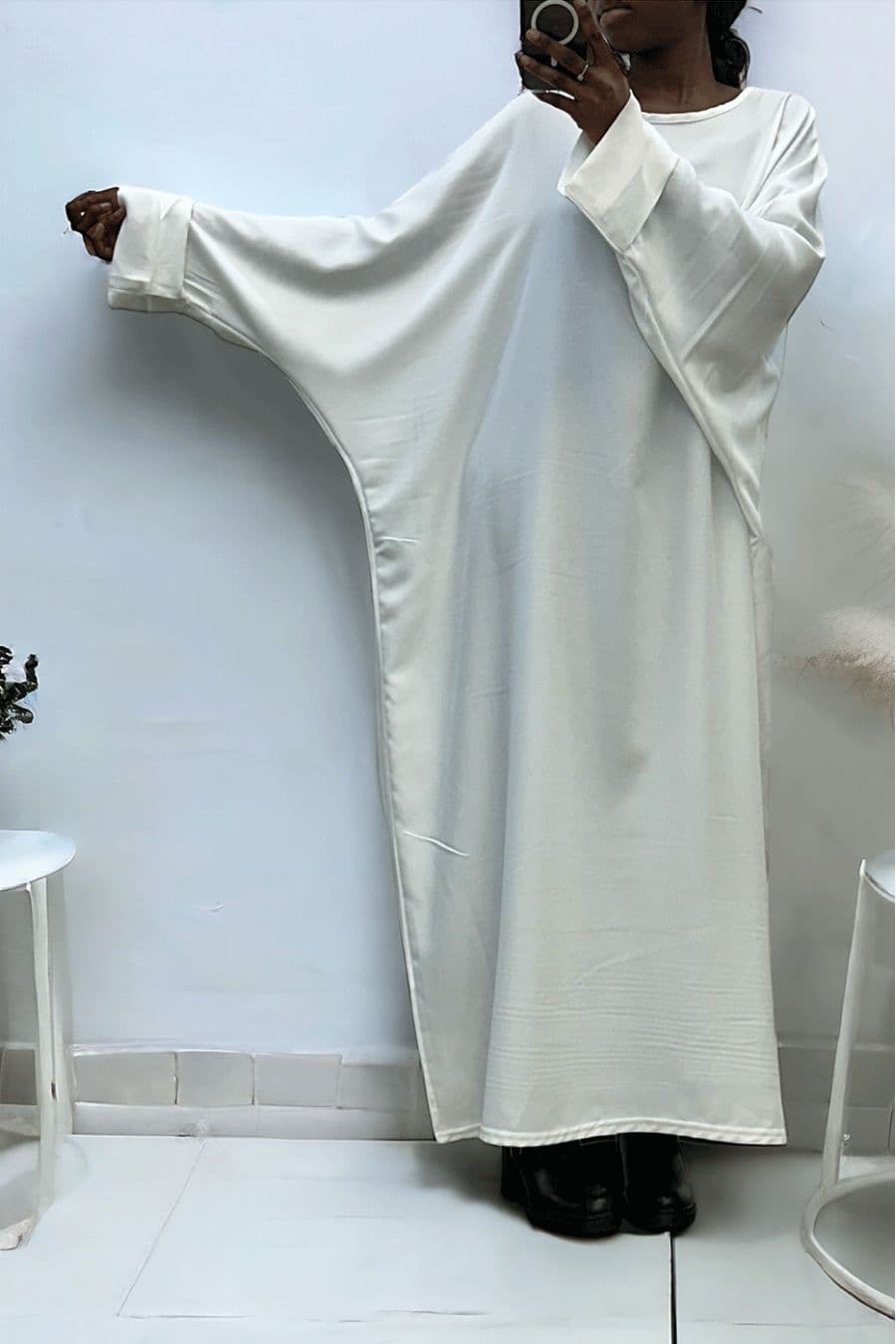 Abaya blanche très ample (36-52) coupe kimono