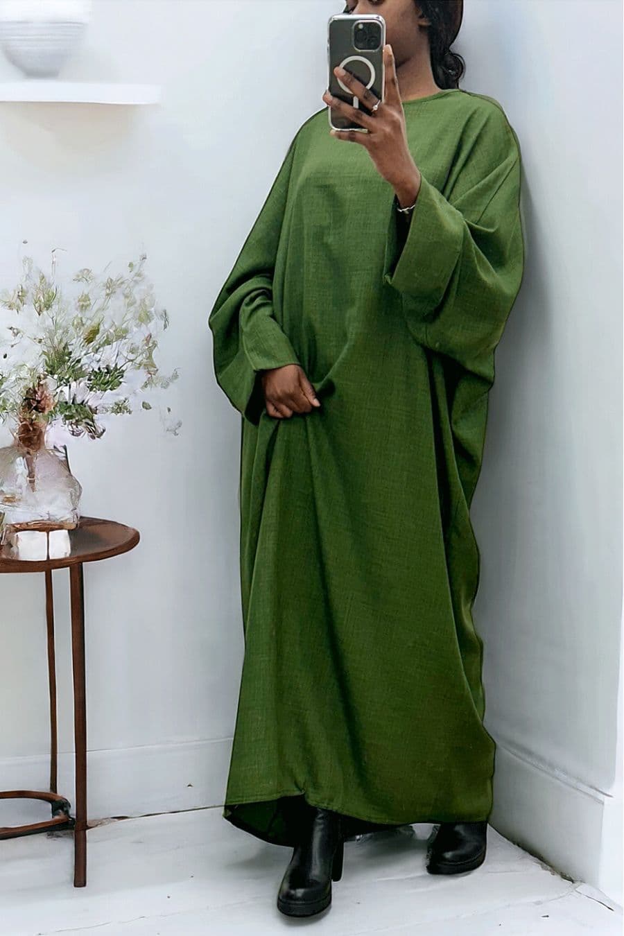 Abaya kaki très ample (36-52) coupe kimono