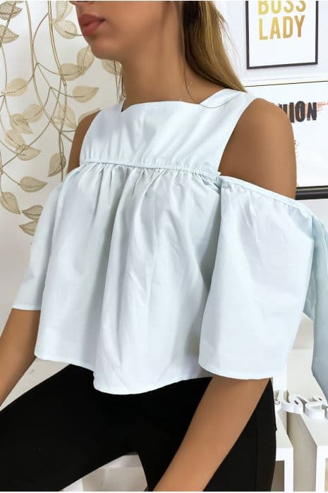 Blouse crop top bleu avec noeuds