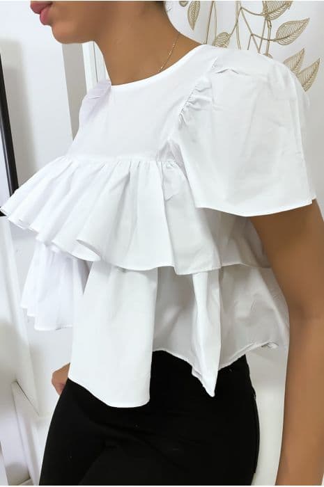 Top court à volants blanc