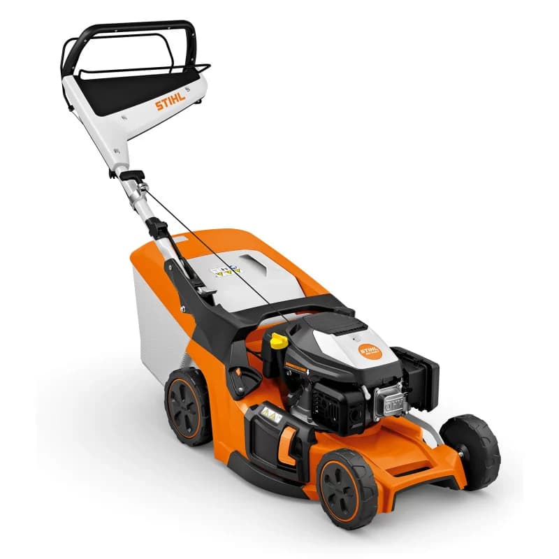 Tondeuse thermique RM 448 T STIHL - Moteur STIHL EVC 300 - 166cc, 2,6 kW, Monovitesse, 52 L, 20 à 100 mm, Frein moteur, 1200 m², 46 cm
