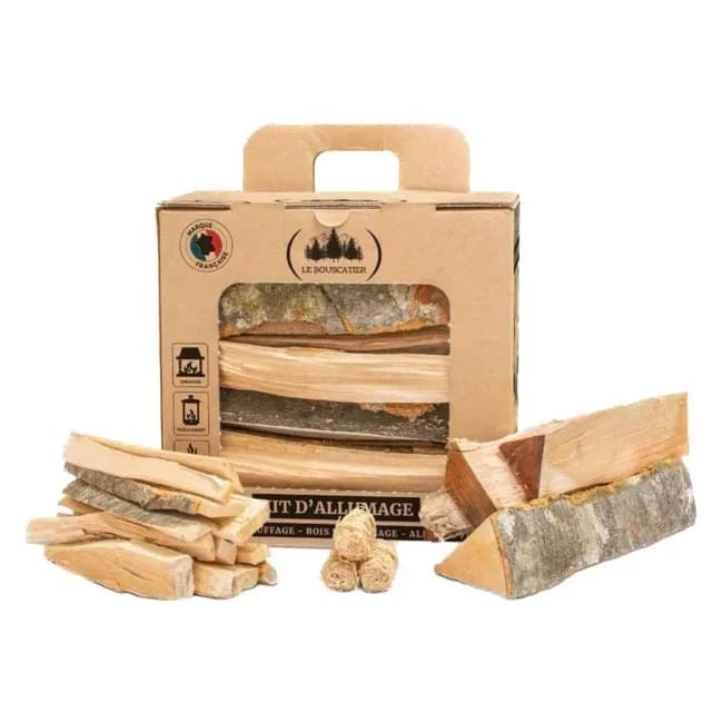 Kit d’allumage complet petit bois, buches et allume feu pour cheminée poêle four pizza cuisinières barbecue et brasero