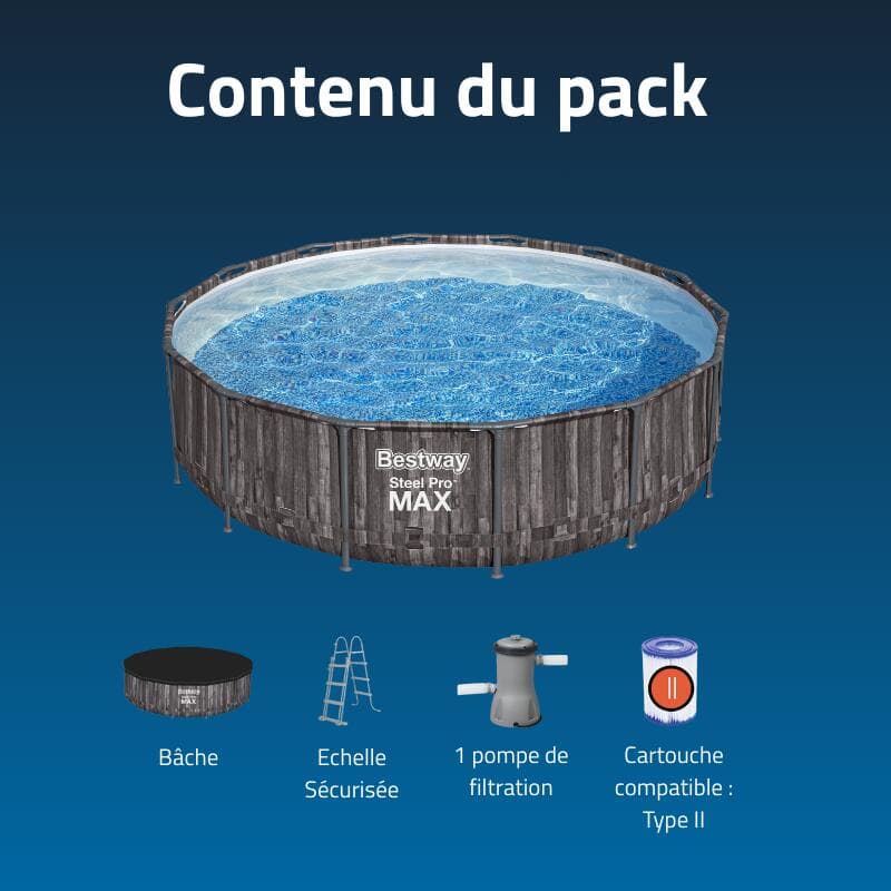 Piscine tubulaire Steel Pro Max décor bois ronde 4,27 x 1,07 m