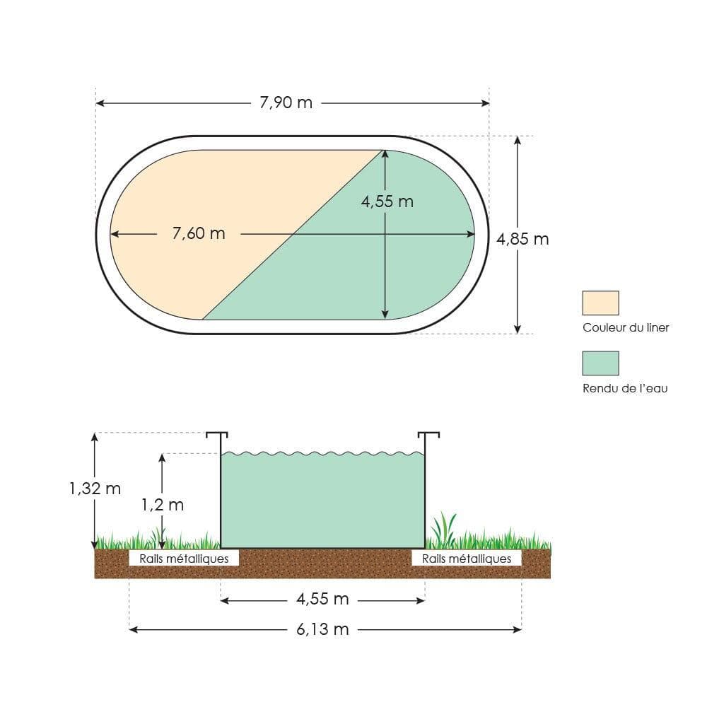 Piscine hors sol acier ovale 7,60 x 4,55 x 1,32 m aspect bois OSMOSE