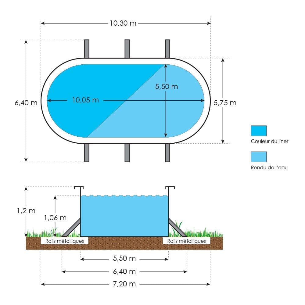 Piscine hors sol acier ovale 10,05 x 5,50 x 1,20 m aspect bois CANYON