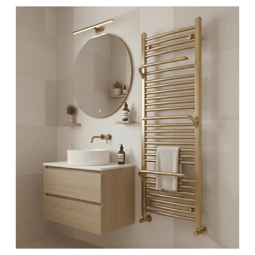 Sèche-serviettes électrique – 120 x 50 cm – Doré brossé – 500W - Avec thermostat connecté - SUDO