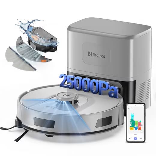 REDROAD Saugroboter mit Wischfunktion 25KPa Saugkraft/Absaugstation/LiDAR/3200mAh/60dB