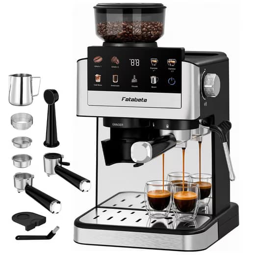 FATABETA Siebträgermaschine Espressomaschine 20 Bar Kaffeemaschine mit Mahlwerk bohnen & Milchaufschäumer