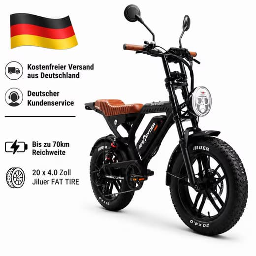 APE RYDER E-Bike Mountainbike 20 Zoll Fatbike 48V 15Ah Akku, bis 80 km, Shimano 7-Gang, hydraulisch