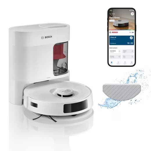 BOSCH Saugroboter Spotless + BCRD1W, Saugroboter mit Wischfunktion, 11.000 Pa Saugkraft