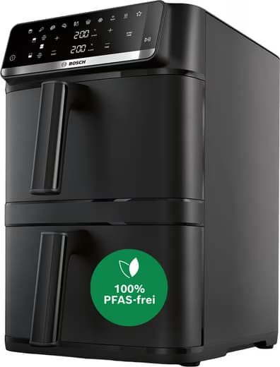 BOSCH Heißluftfritteuse Serie 6 MAFD661B0, XXL Heißluftfritteuse, 12L, PFAS frei, Doppelkammer