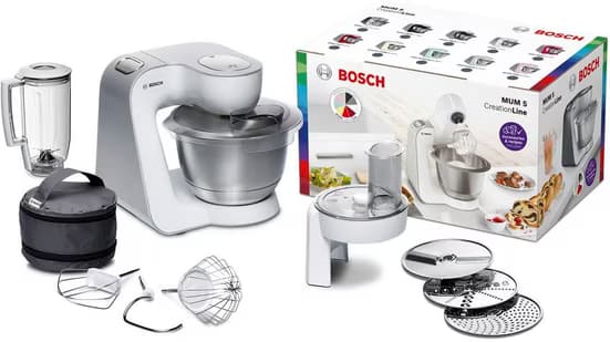 BOSCH Küchenmaschine Serie 4 MUM58W20, Mixer, Durchlaufschnitzler, 3 Scheiben, weiß