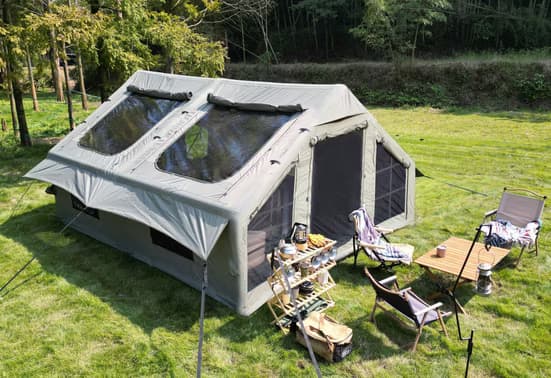 LVHOM aufblasbares Zelt 300x400x200cm(LxBxH) Steildach, 2 Türen, 6 Fenstern, Rauchabzug