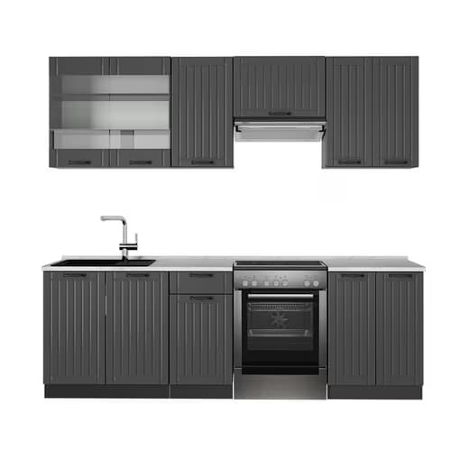 VICCO Küchenzeile Fame-Line, Dunkelgrau/Anthrazit, 240 cm, AP Marmor