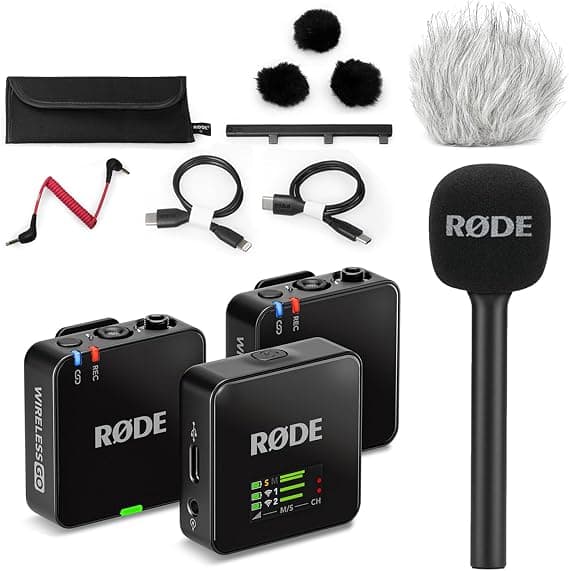 Micrófonos inalámbricos RØDE Wireless GO 3.ª generación con Interview GO y antiviento
