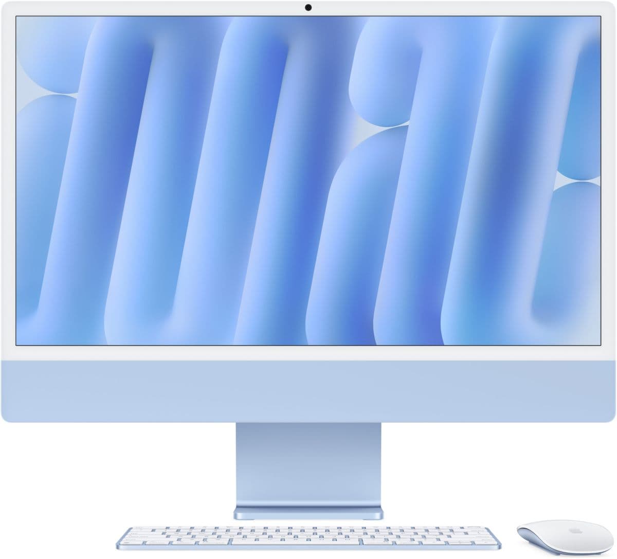 Apple iMac de 24" con pantalla Retina 4.5K, chip M4, CPU de 10 núcleos / GPU de 10 núcleos, 16 GB de RAM, almacenamiento SSD de 512 GB, color azul.