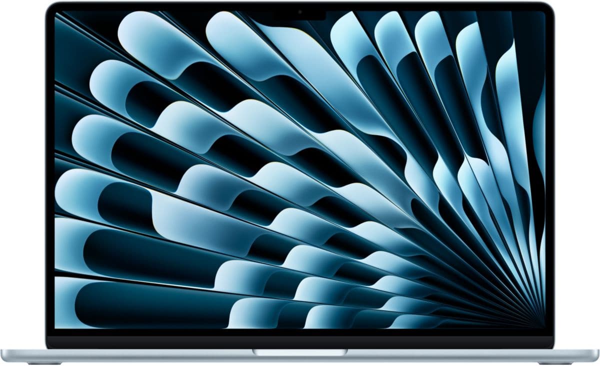 Ordenador Apple MacBook Air de 15", chip M5, CPU de 10 núcleos / GPU de 10 núcleos, 16 GB de RAM, almacenamiento SSD de 512 GB, azul cielo.