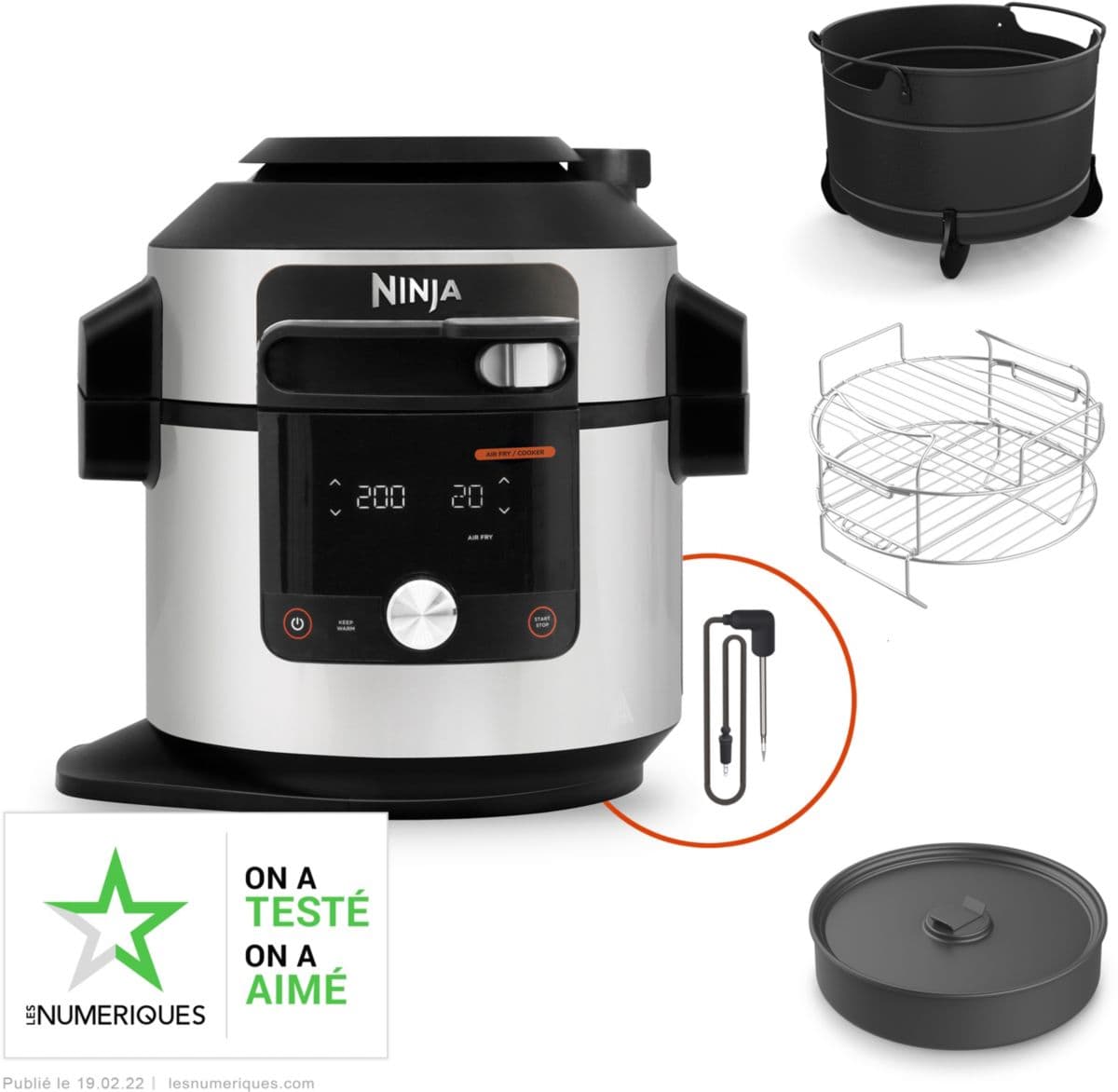 Olla multifunción NINJA Foodi Max OL750EU, gris/negro, 7,5 L, 14 modos de cocción, incluyendo freidora de aire.