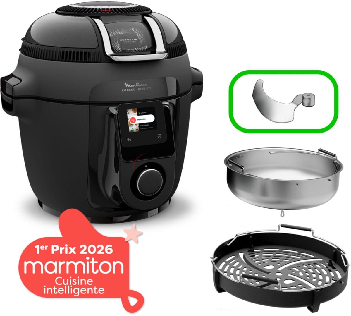 MOULINEX Cookeo Infinity Airfryer Multicooker con pala, negro CE9828F0, 20 modos de cocción, 6,5 L