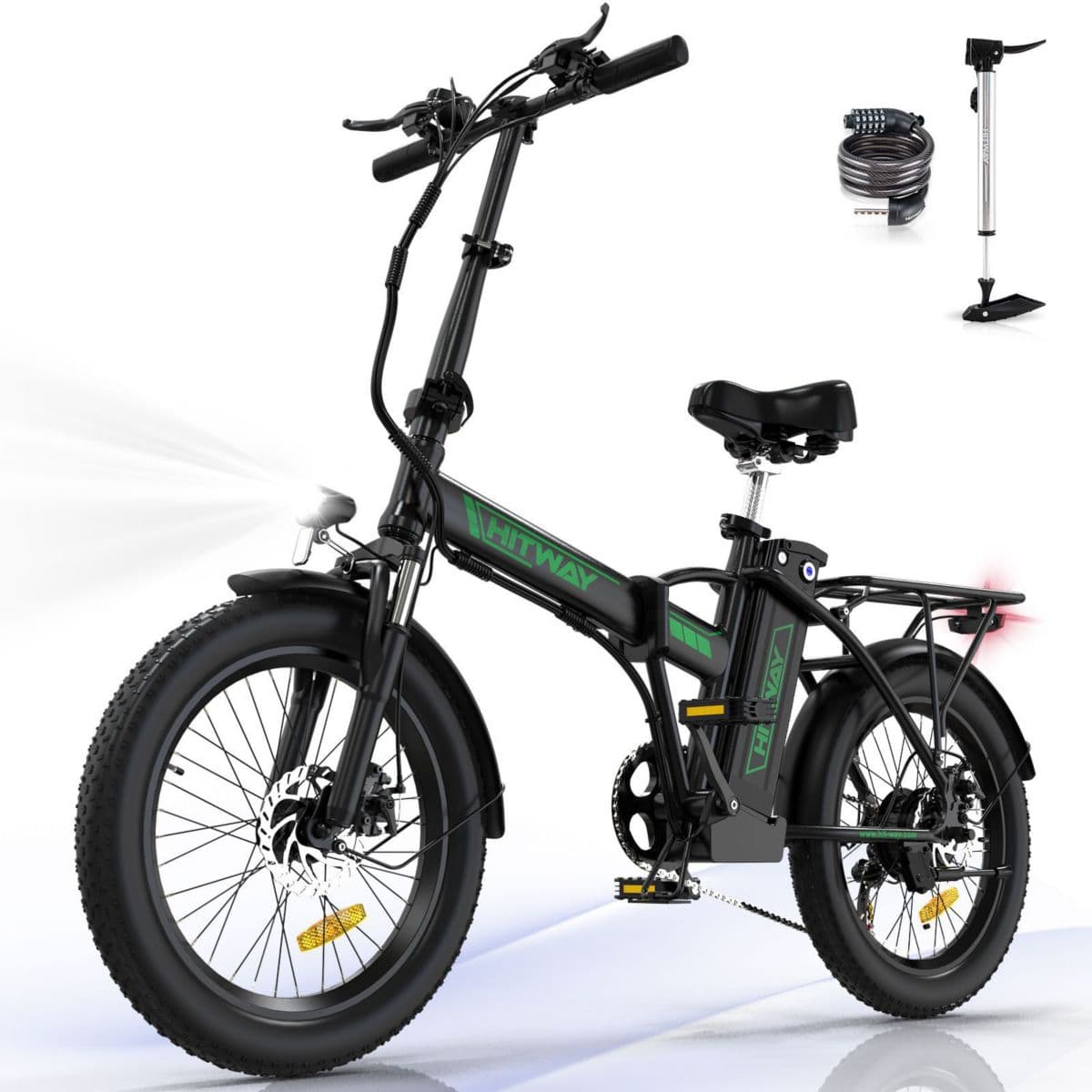 Bicicleta eléctrica plegable HITWAY 36V12Ah 20*3.0" ebike Negro-Verde