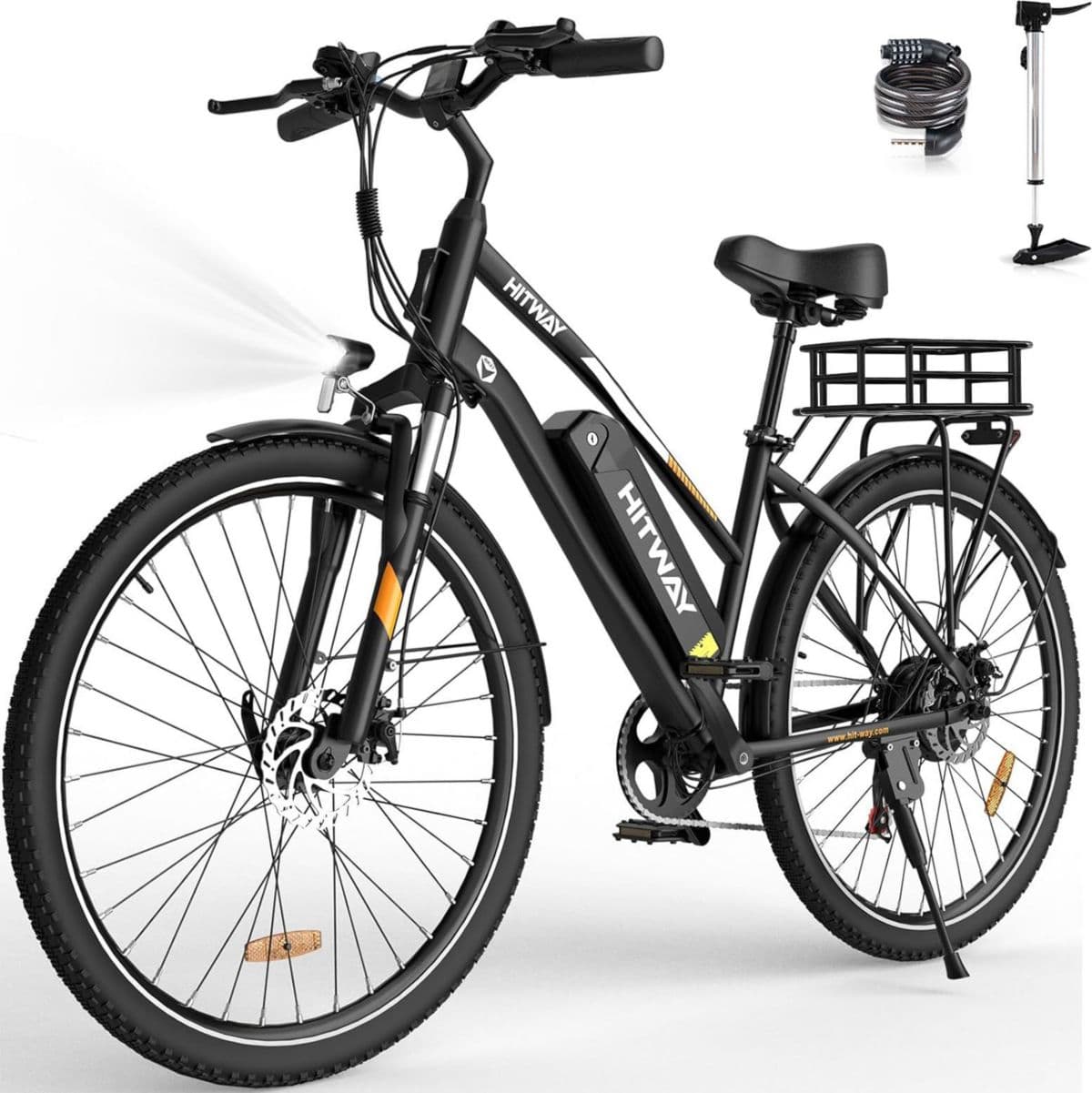 Bicicleta eléctrica HITWAY, bicicleta de montaña de 28", color negro.
