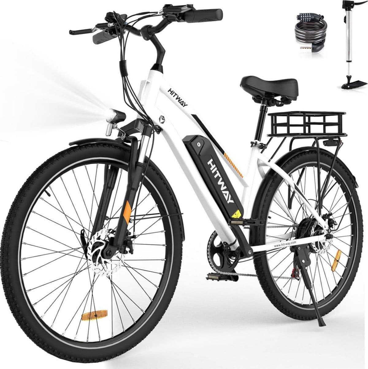 Bicicleta eléctrica HITWAY, bicicleta de montaña de 28", blanca