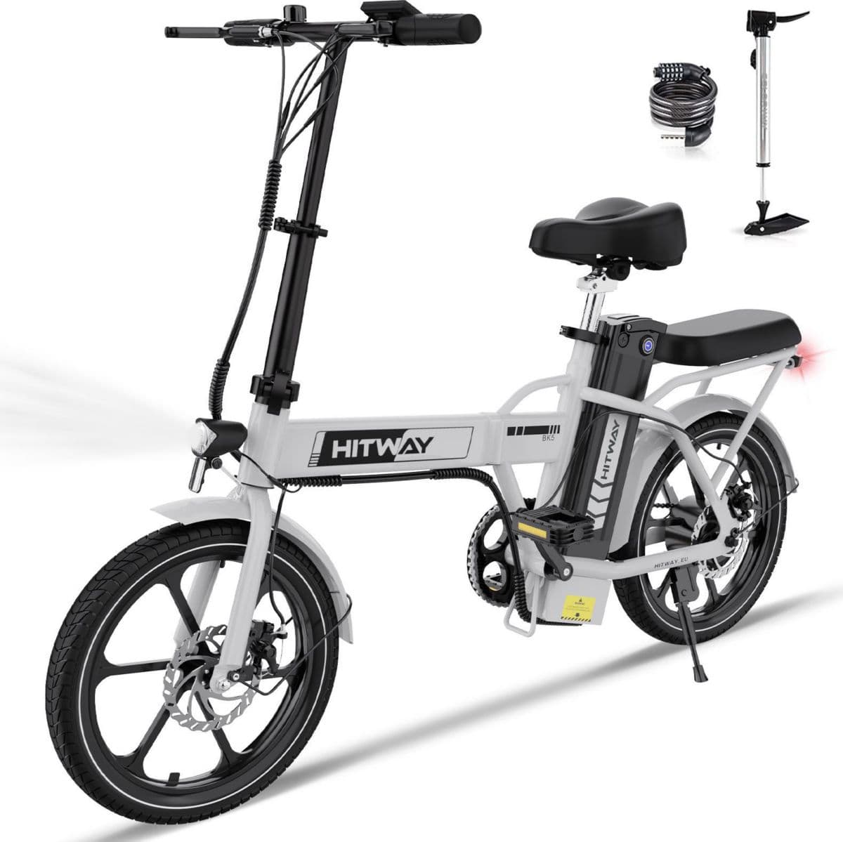 Bicicleta eléctrica HITWAY de 16" (modelo BK5S, color blanco)