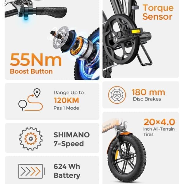 Vélo électrique pliant ENGWE EP-2 BOOST 48 V 13 Ah, pneus larges 20″, autonomie - S