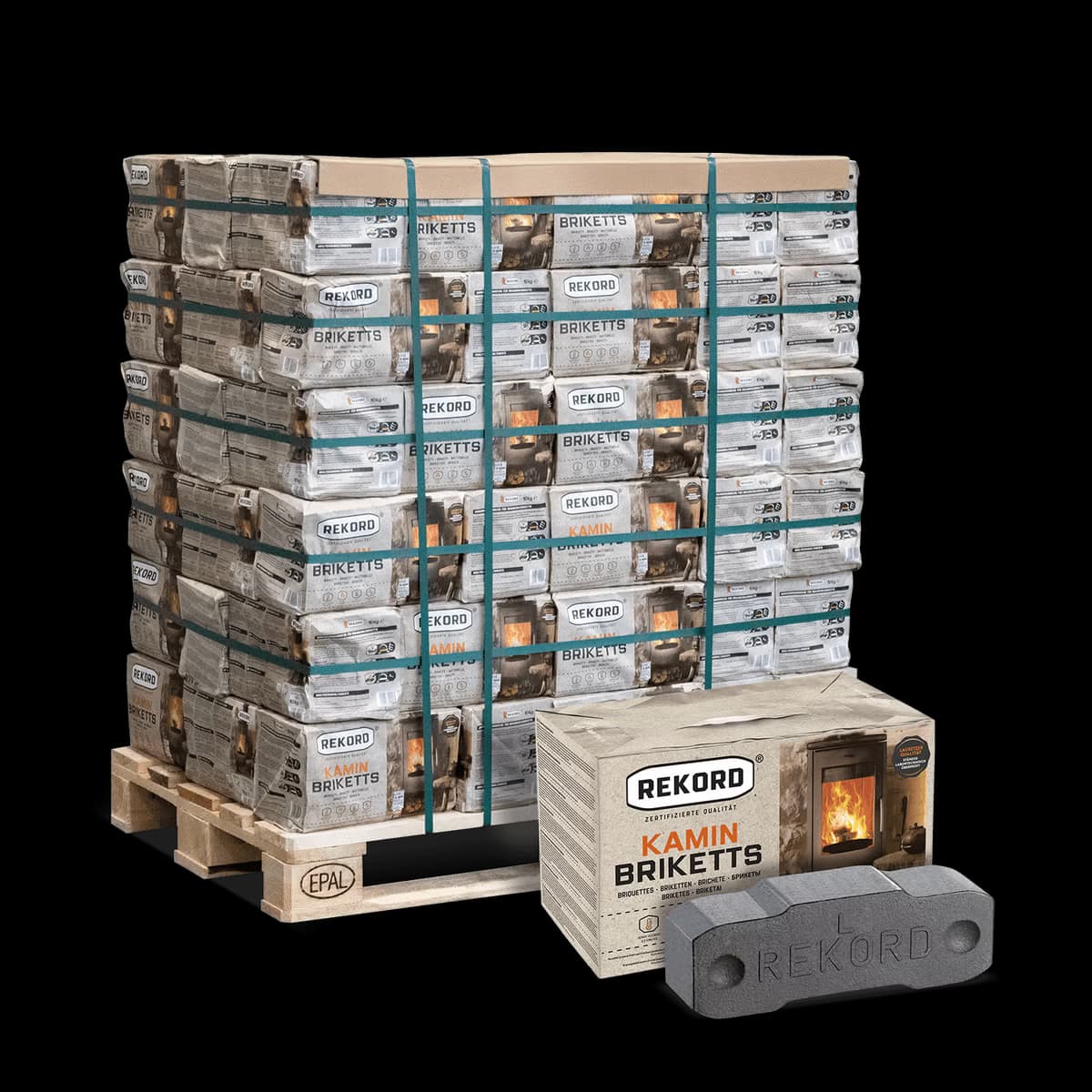 REKORD Braunkohlebriketts 900 kg (90 x 10 kg) – Kaminbriketts mit langer Brenndauer