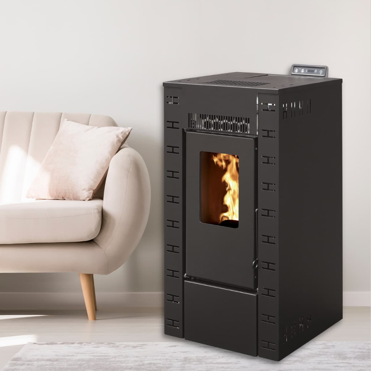 Poêle à Granulés Étanche EMAFLAM DALA 7,92 kW – Noir, Wi-Fi, Rendement 90,6 %