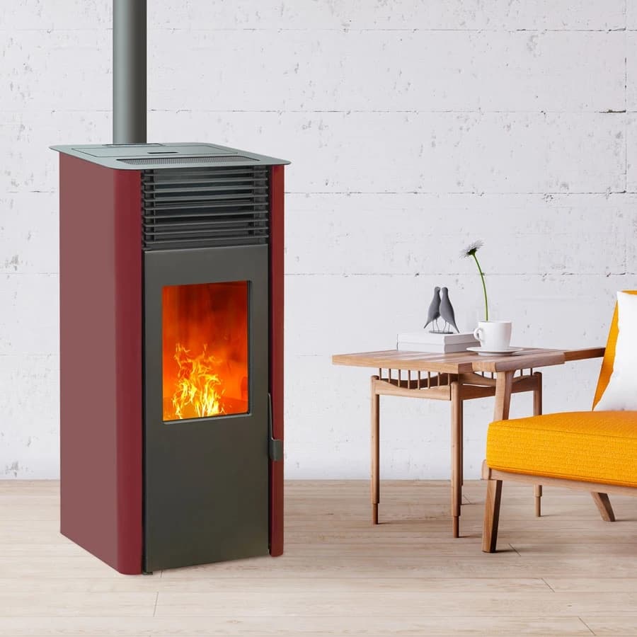 Poêle à Granulés Étanche Connecté EMAFLAM REVA 9 kW – Bordeaux, Haute Performance et Wi-Fi Optionnel