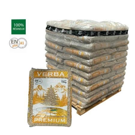 Pellets Verba Premium – Palette de 70 sacs de 15 kg (1 050 kg) – 100 % Résineux (Pin)