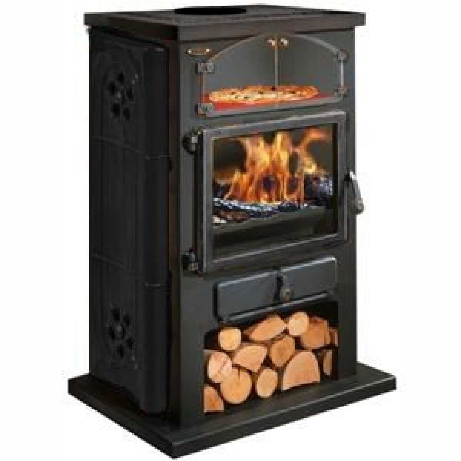 Poêle à bois Chamonix XXL Godin – Décor céramique, porte laitonnée, 12 kW, Flamme Verte 7