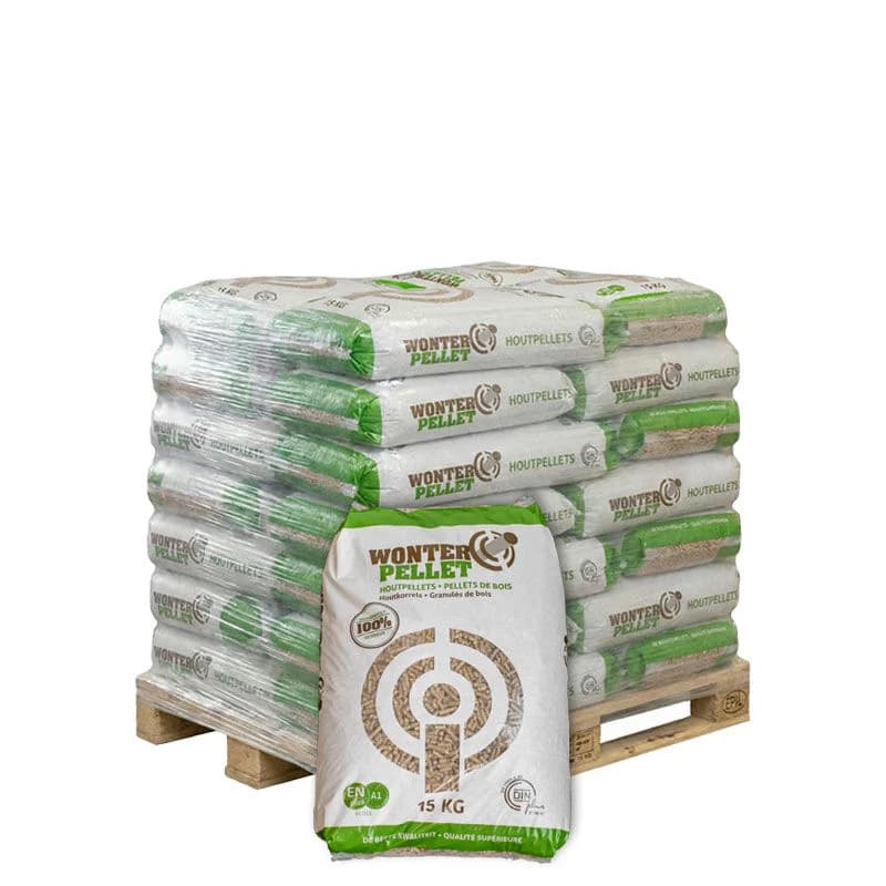 ENplus A1 houtpellets — halve pallet 525 kg (35 × 15 kg)