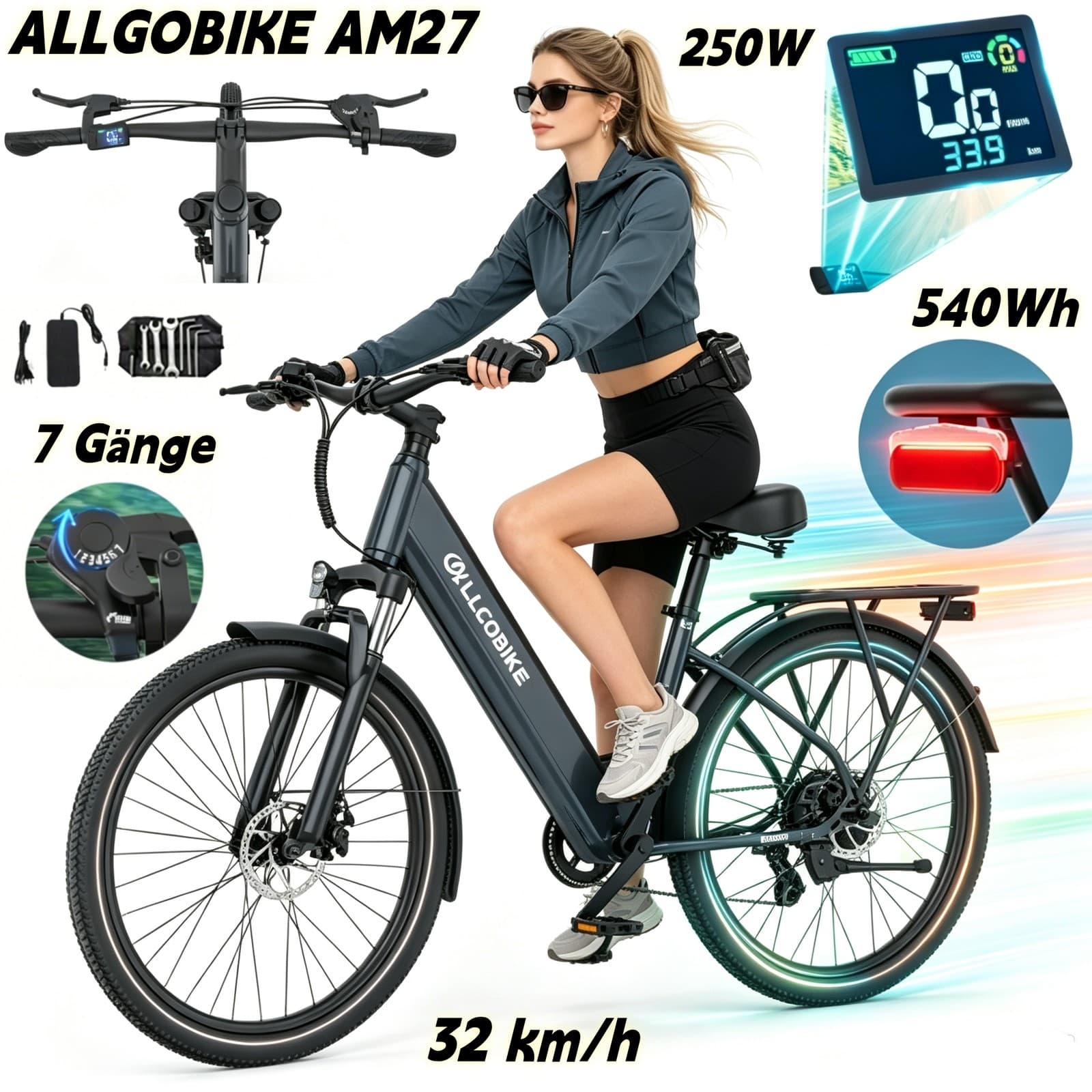Herren Trekking E-Bike 27,5 Zoll Pedelec 250W 36V 15Ah City Elektrofahrrad 100KM