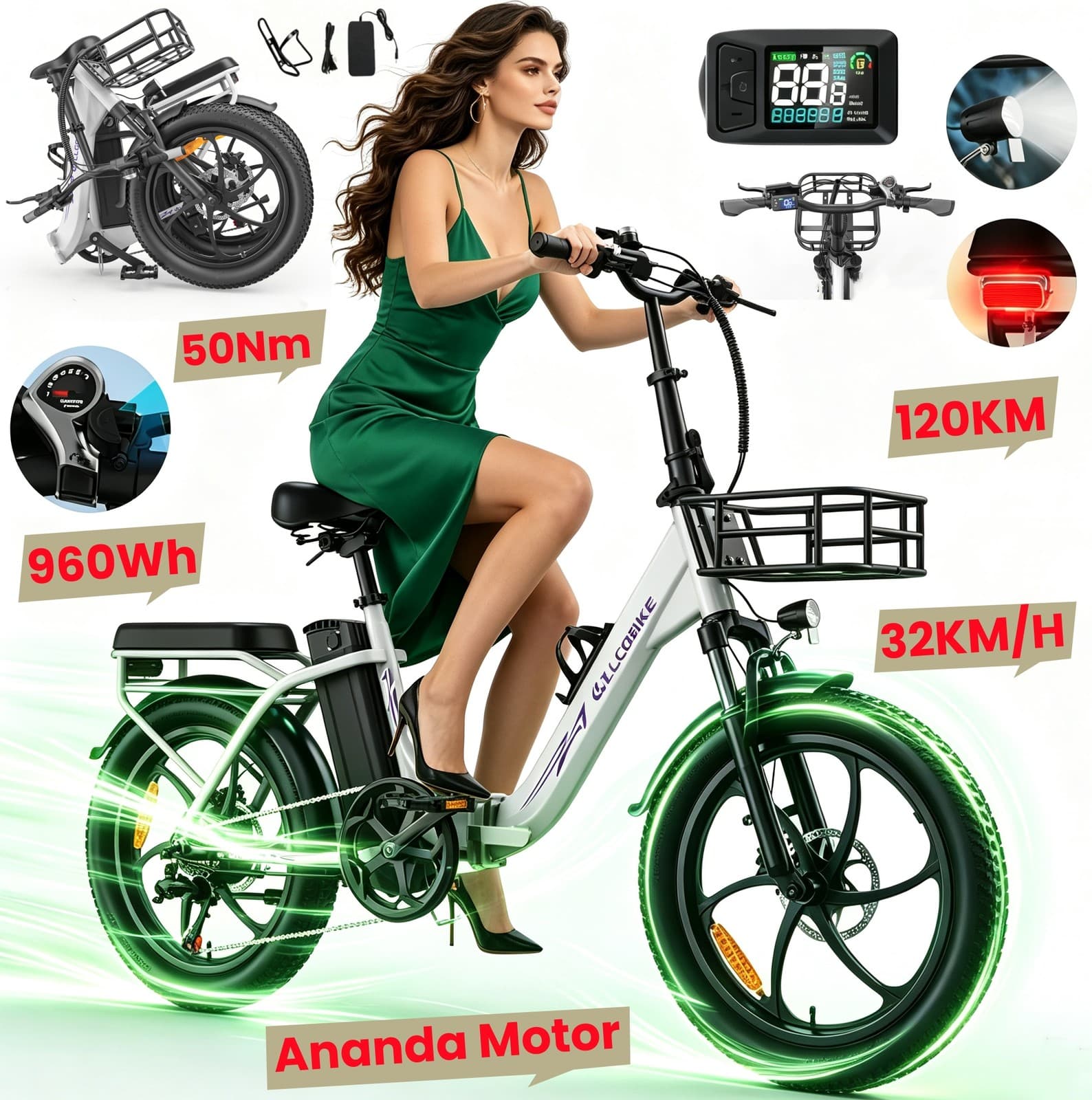 City E-Bike 20 Zoll Klapprad Elektrofahrrad 48V 20Ah 250W Pedelec Damen Pendler