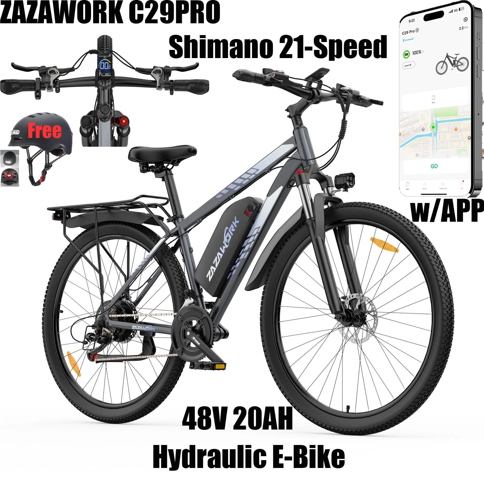 1000W 29 Zoll Elektrofahrrad Herren 48V 20AH  E-Mountainbike 21 Gänge 50KM/H APP