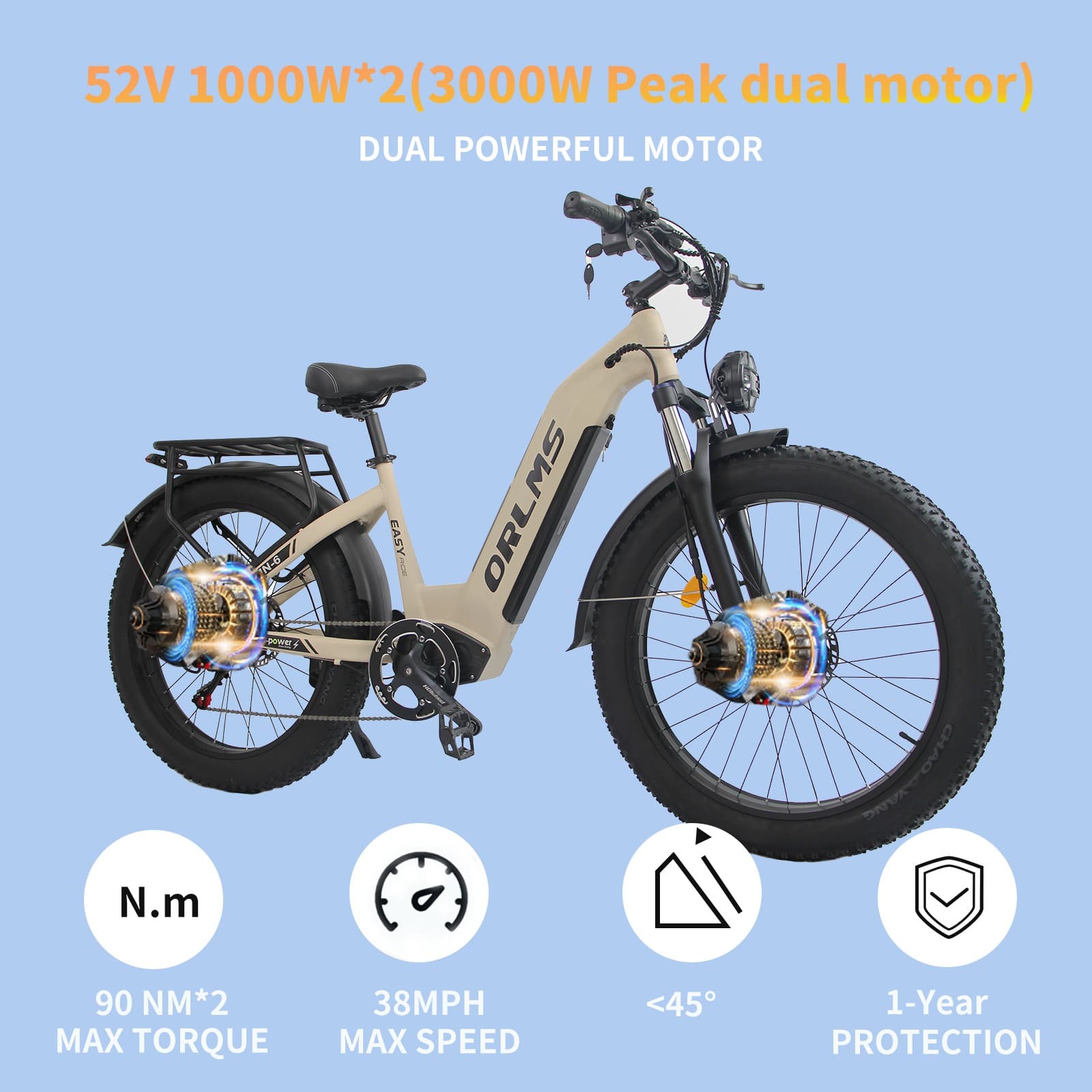 E-Bike ORLMS MN-6 26 Zoll Elektrofahrrad 2000W 52V 23AH E-Mountainbike Fatbike