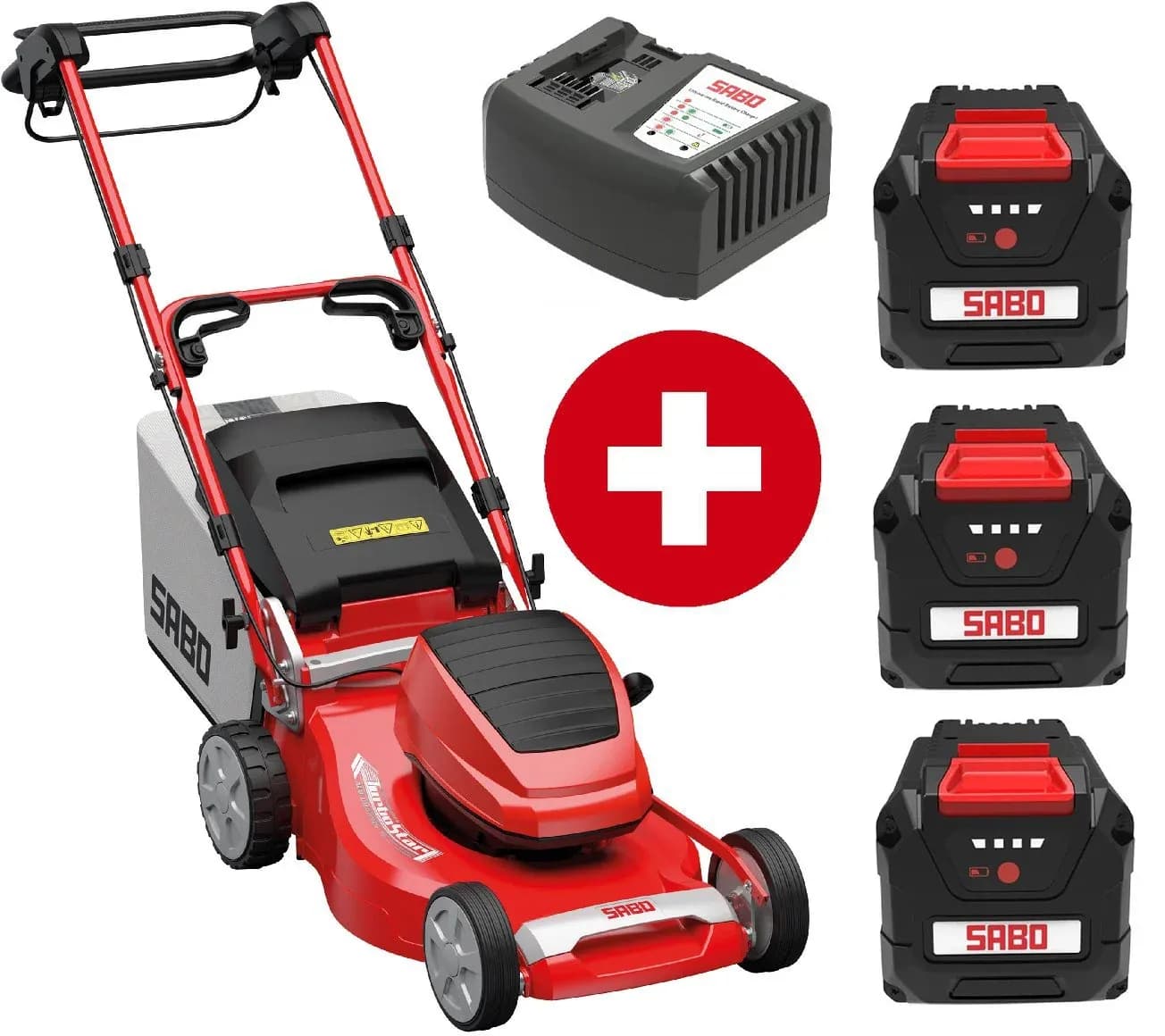 Akku-Rasenmäher Sabo 47-Accu VARIO mit 3x 4 Ah Akku und Schnellladegerät