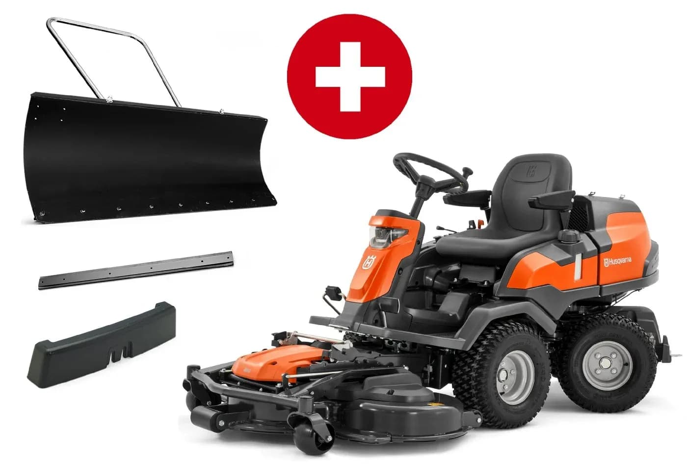Profi Allrad-Frontmäher Husqvarna R 420TsX AWD inkl. Mähdeck Combi 122 - Winterpaket mit Schneeschild, Gummileiste und Heckgewicht