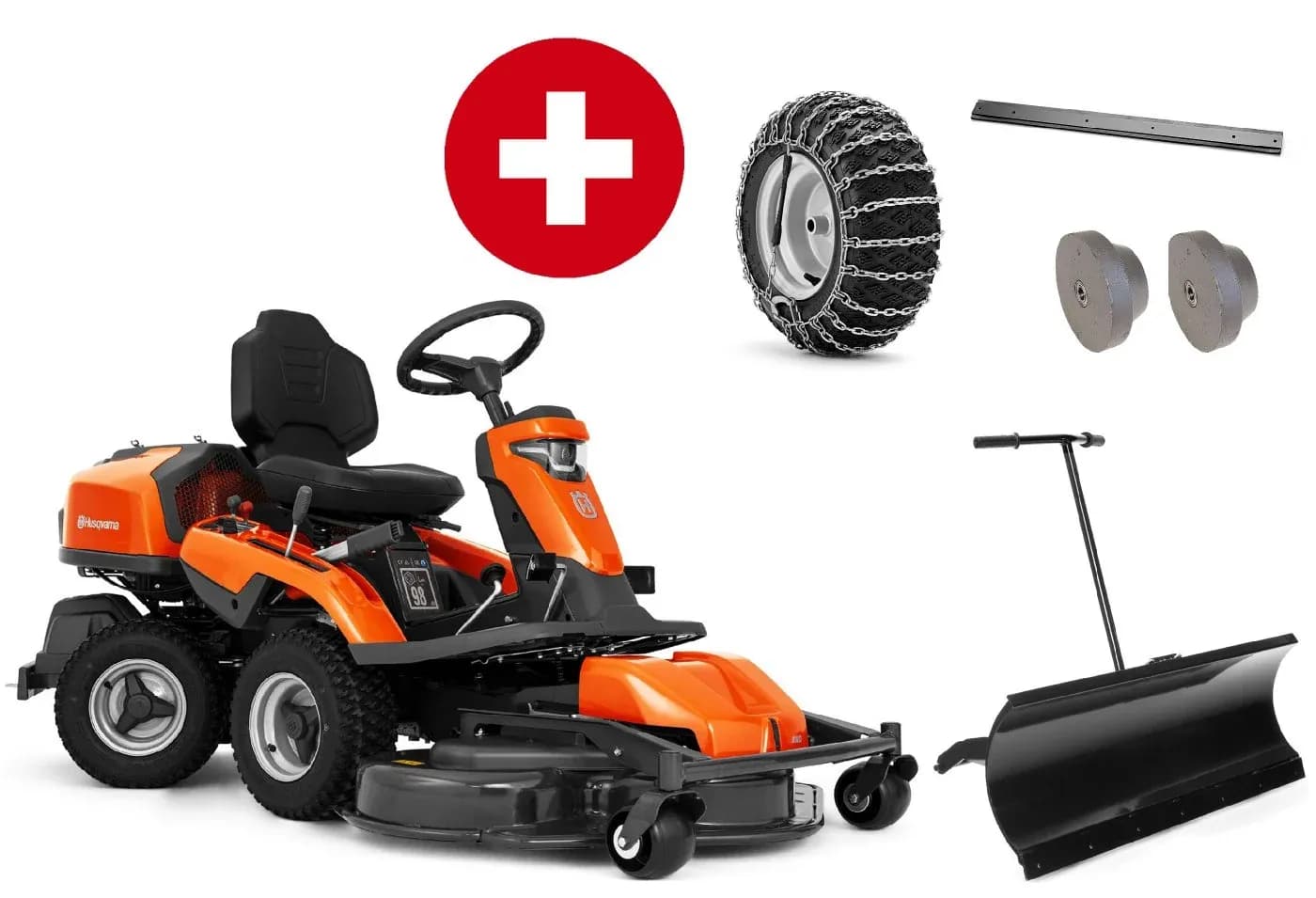 Profi-Frontmäher Husqvarna R 316TX inkl. Mähdeck Combi 103 - Winterpaket mit Schneeschild, Gummileiste, Gewicht und Schneeketten