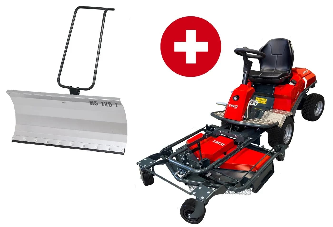 Frontmäher mit Allradantrieb ERCO FM-220-4WD mit Wiesendeck und Schneeräumschild 100cm