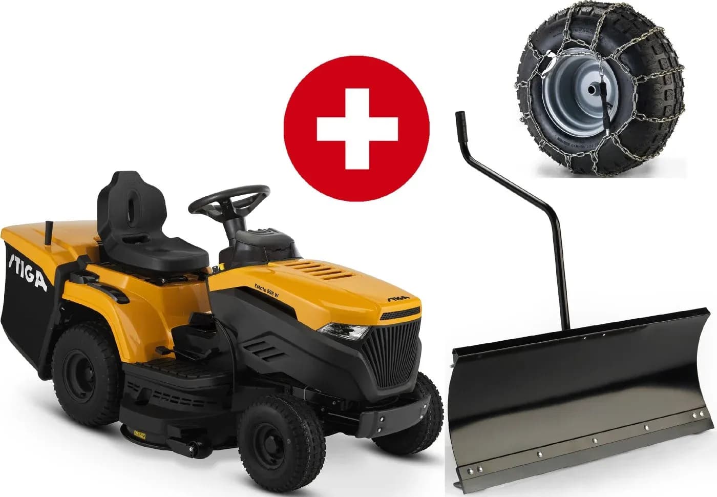 Rasentraktor Stiga Estate 598 W - Winterpaket mit Schneeschild und Schneeketten