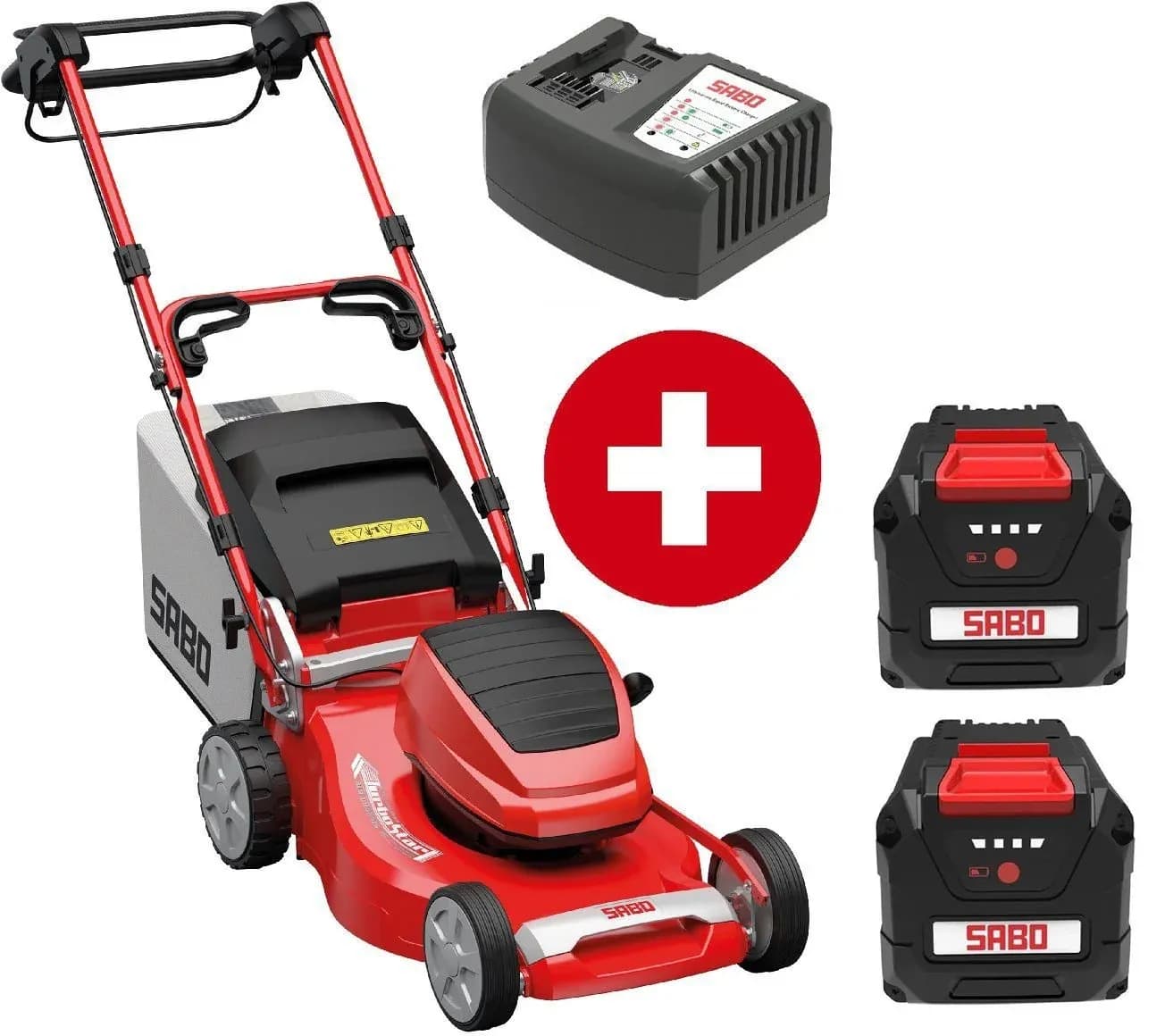 Akku-Rasenmäher Sabo 47-Accu VARIO mit 2x 4 Ah Akku und Schnellladegerät